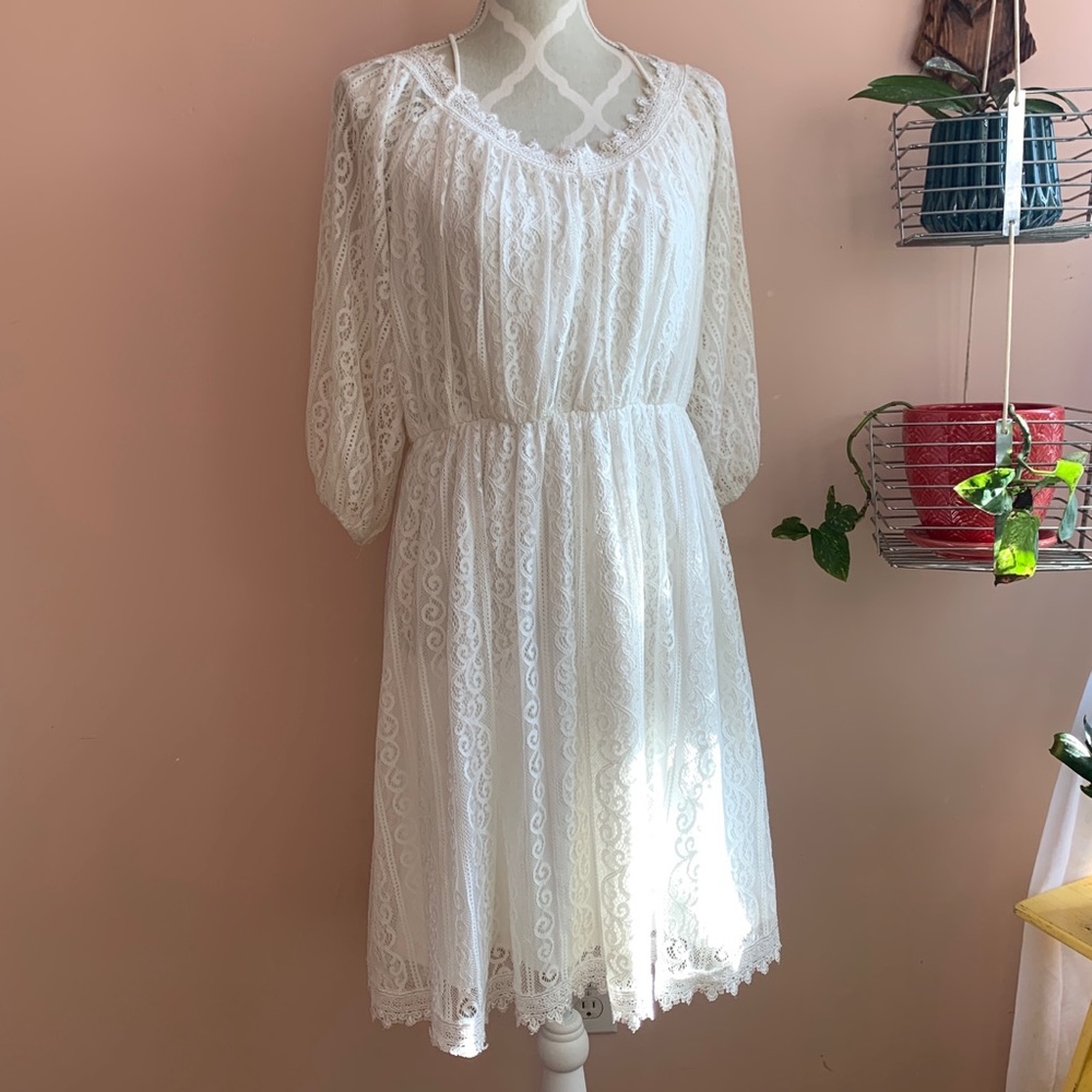 White Lacey Long Sleeve Boho Chic Mini Dress BNWT, Various Sizes